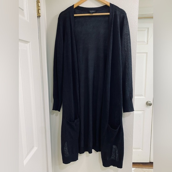 Halogen size XL Black Open-Front Duster Length Cardigan Linen Viscose Blend - Picture 7 of 9